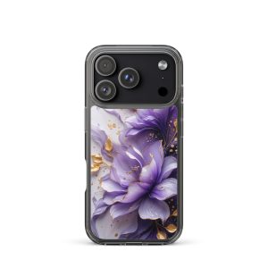 Royal Violet Bloom Clear Case for iPhone 17 Pro - Luxury Purple & Gold Floral Protective Cover