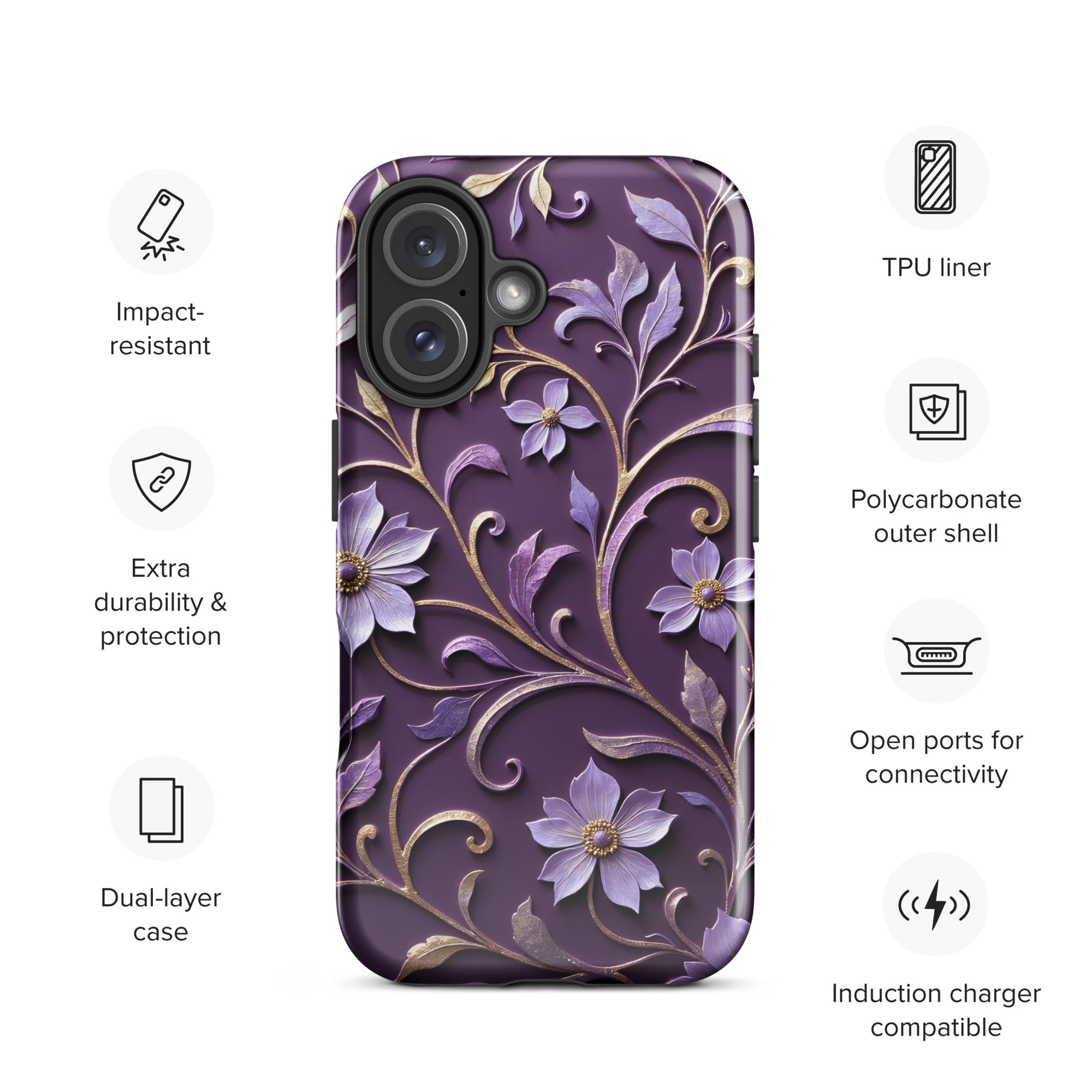Royal Violet Filigree Tough Case for iPhone 17 ?C Dual Layer Protective Phone Case (Glossy or Matte) - Image 3