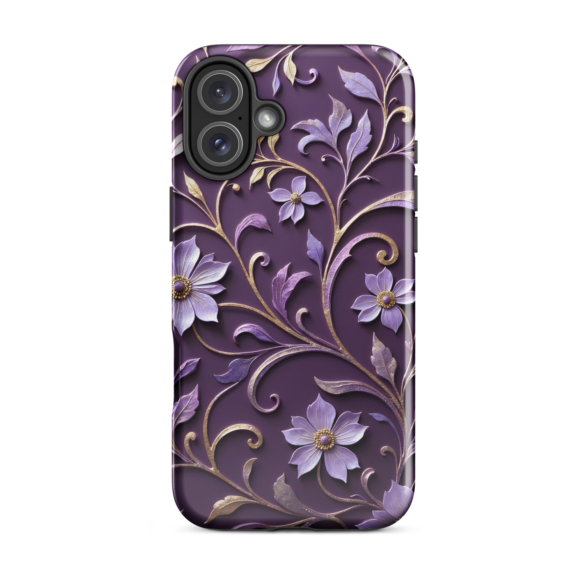 Royal Violet Filigree Tough Case for iPhone 16 Plus ?C Dual Layer Protective Phone Case (Glossy or Matte)