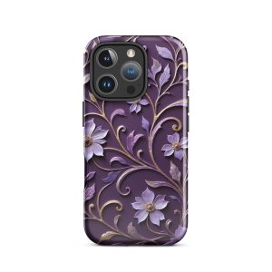 Royal Violet Filigree Tough Case for iPhone 16 Pro ?C Dual Layer Protective Phone Case (Glossy or Matte)