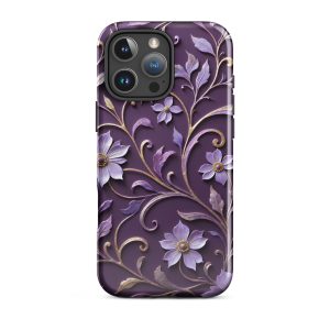 Royal Violet Filigree Tough Case for iPhone 16 Pro Max ?C Dual Layer Protective Phone Case (Glossy or Matte)
