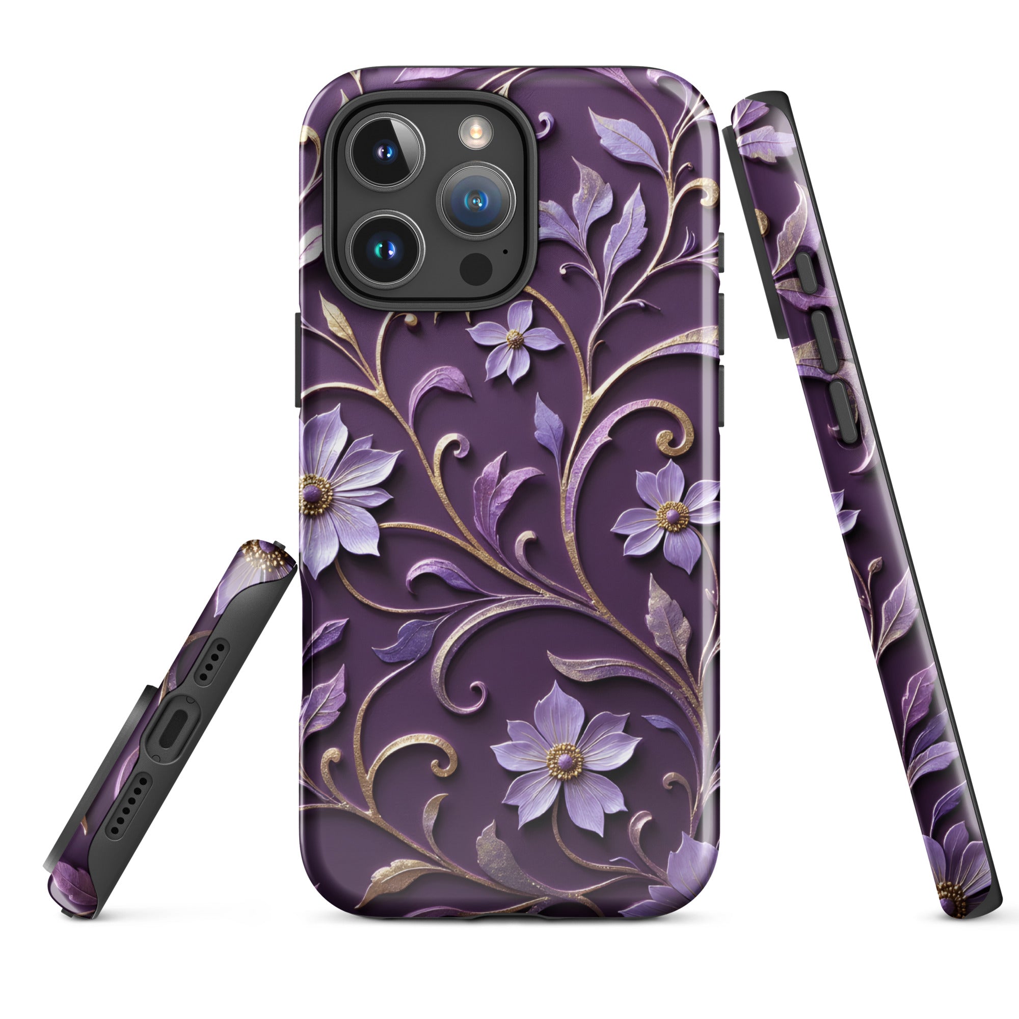 Royal Violet Filigree Tough Case for iPhone 16 Pro Max ?C Dual Layer Protective Phone Case (Glossy or Matte) - Image 2