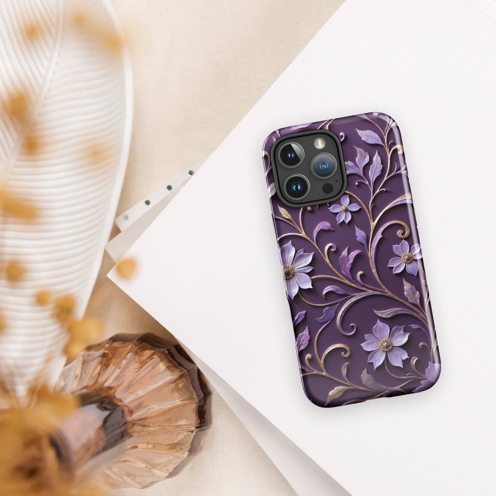 Royal Violet Filigree Tough Case for iPhone 16 Pro Max ?C Dual Layer Protective Phone Case (Glossy or Matte) - Image 5
