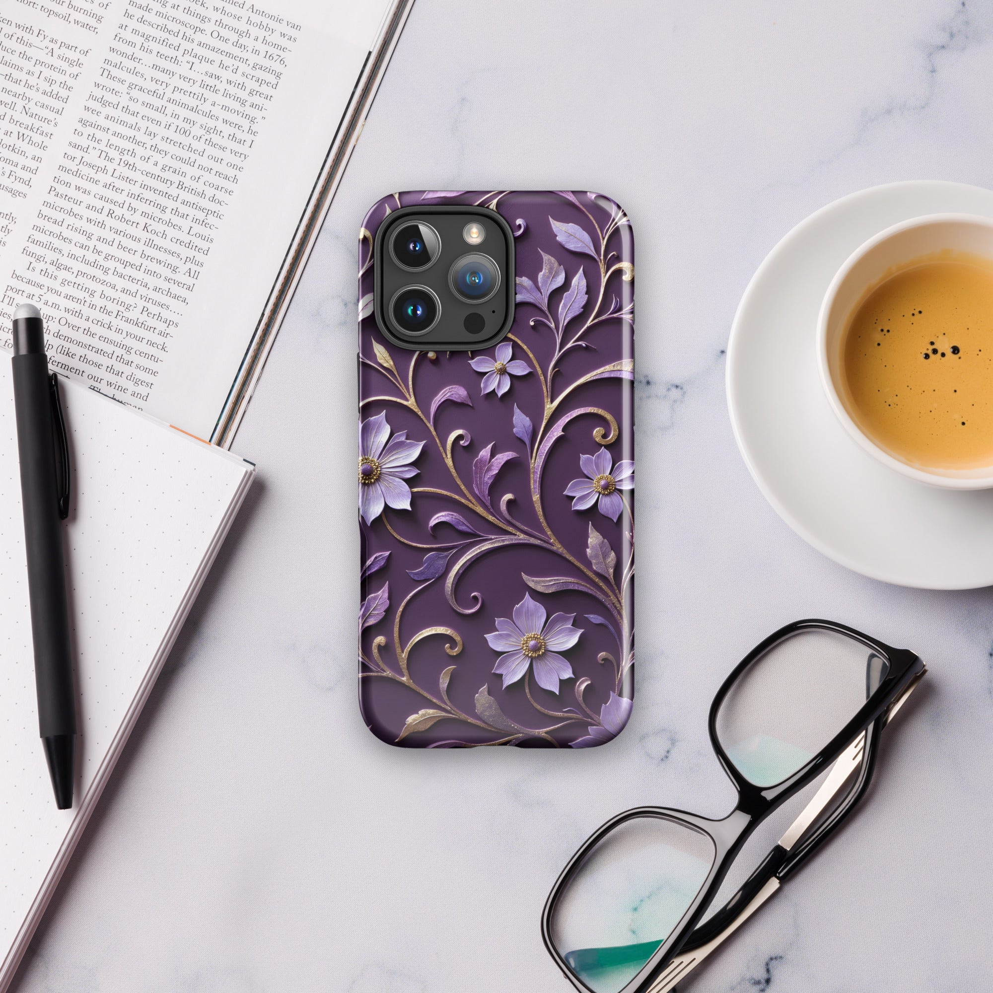 Royal Violet Filigree Tough Case for iPhone 16 Pro Max ?C Dual Layer Protective Phone Case (Glossy or Matte) - Image 6